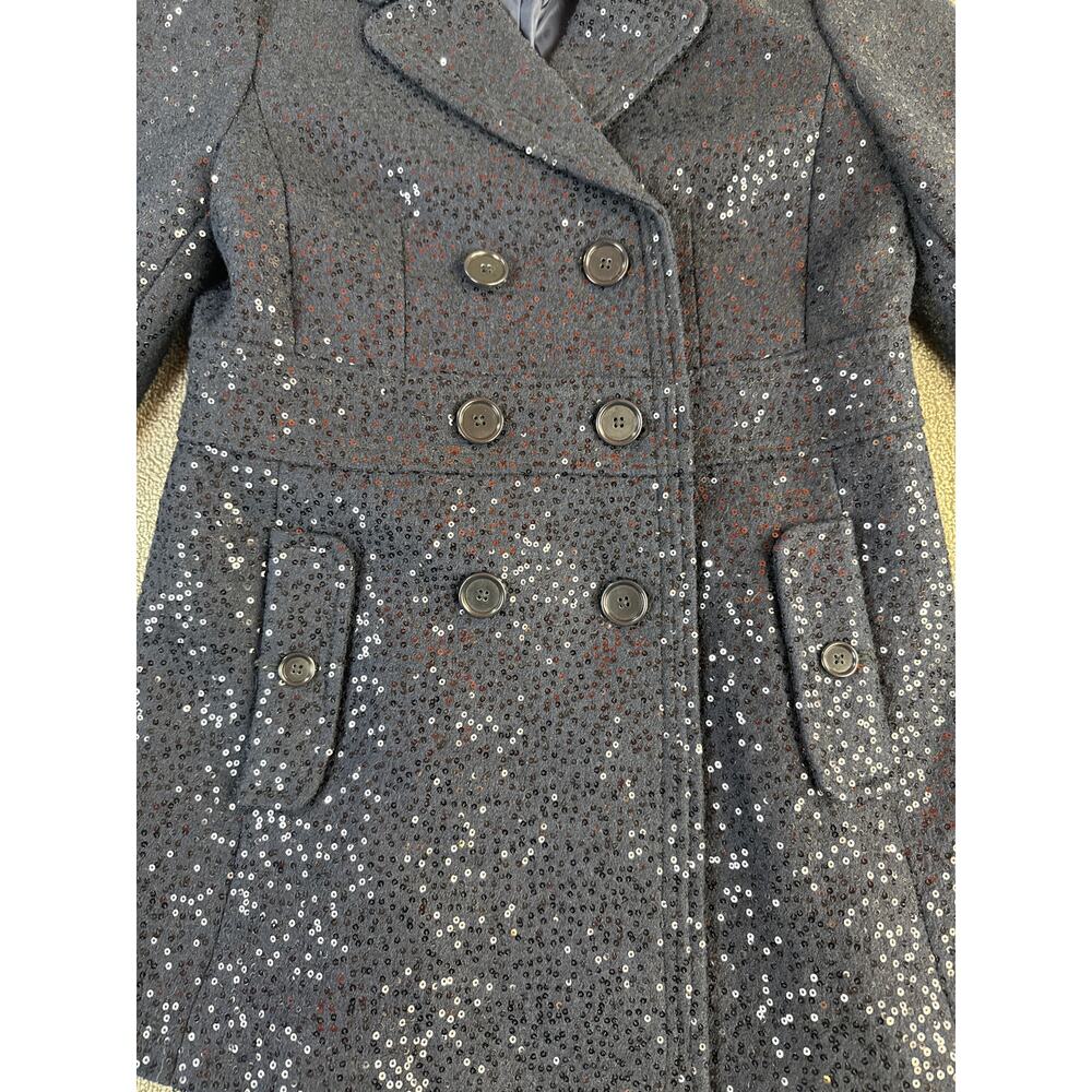 Loft Pea Coat Double Breasted Navy Sequin Wool Blend Size 2 Petite - Picture 5 of 14